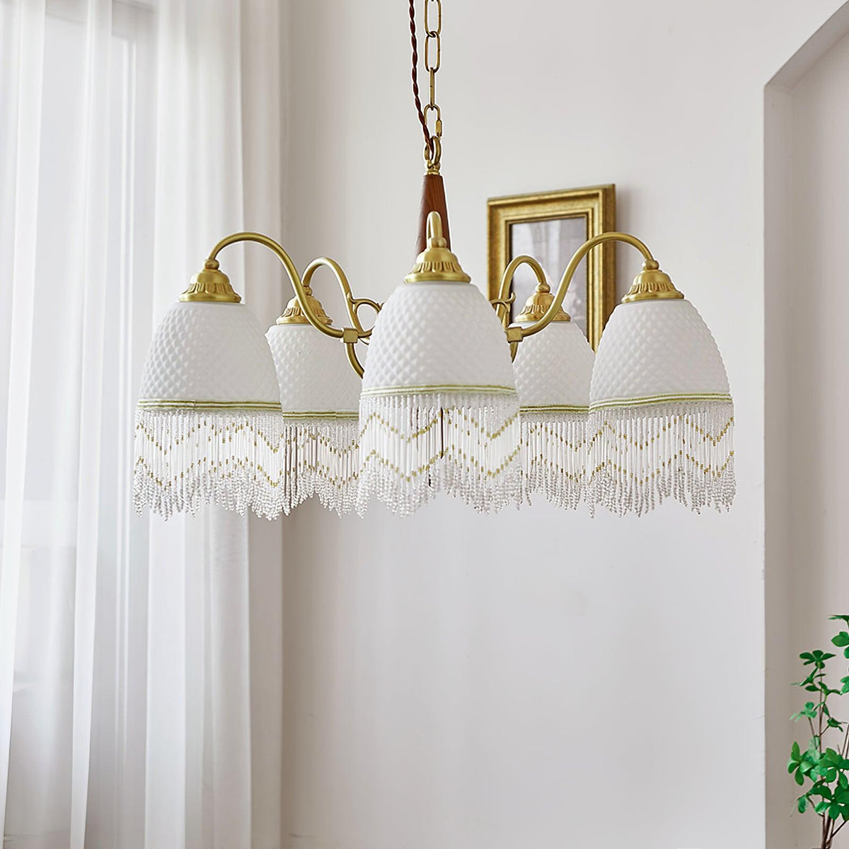 Lustre Dauphin en verre et bois – vue 26
