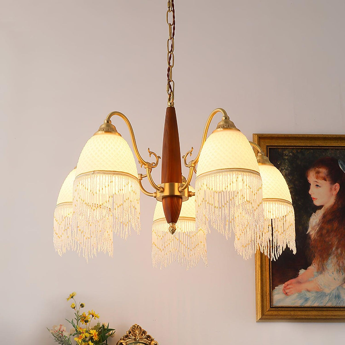 Lustre Dauphin en verre et bois – vue 28