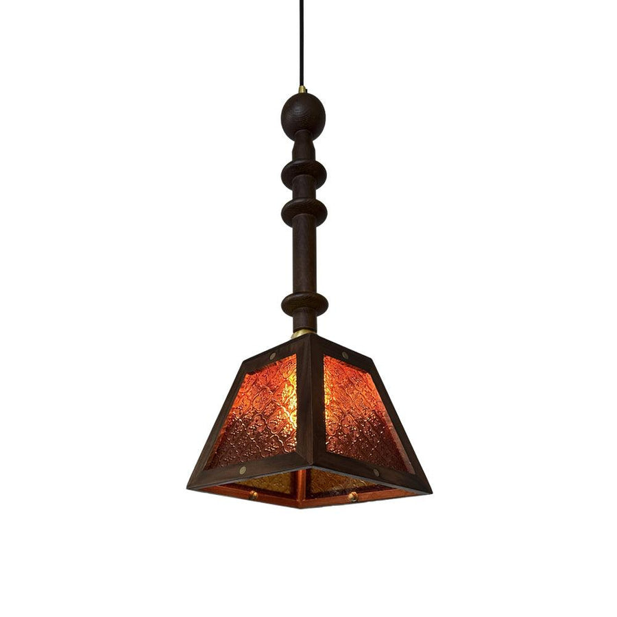 Suspension Violette en verre et noyer – vue 2