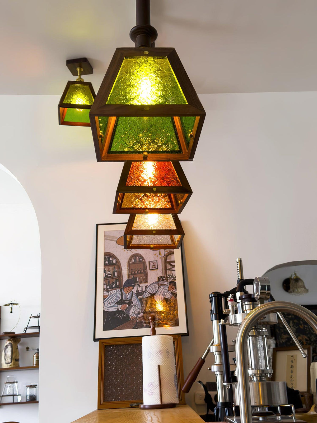 Suspension Violette en verre et noyer – vue 6