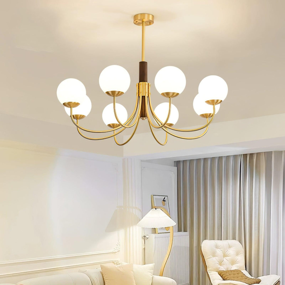 Lustre Chardon en noyer et laiton – vue 4