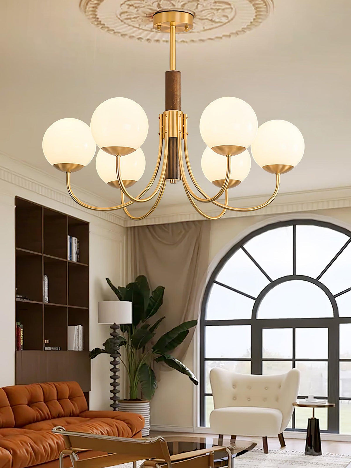 Lustre Chardon en noyer et laiton – vue 18