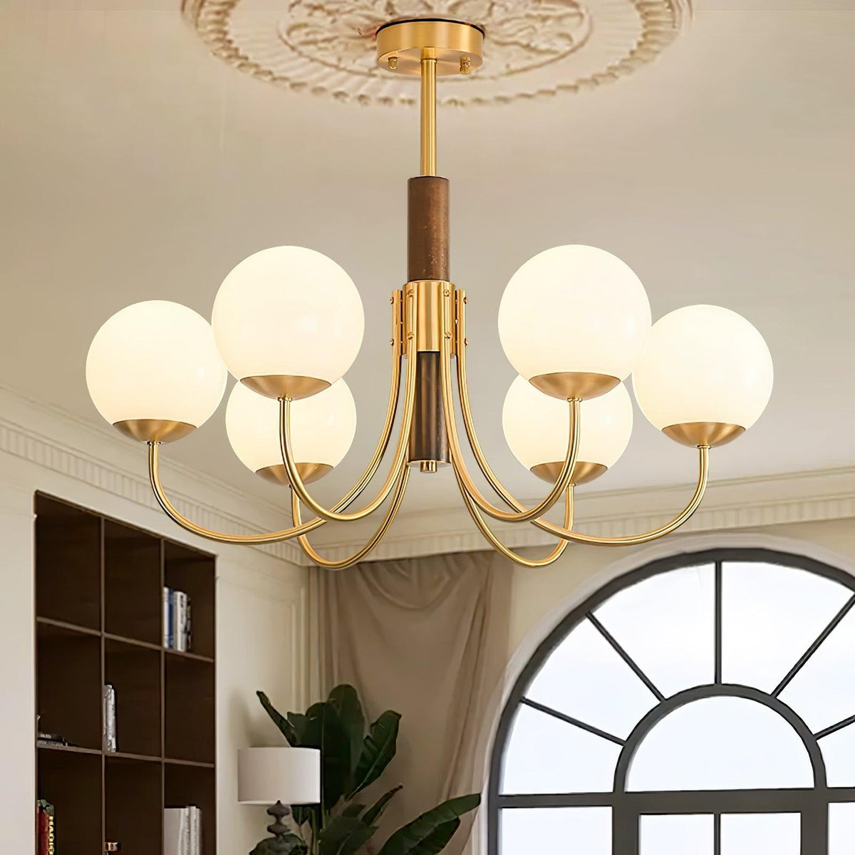 Lustre Chardon en noyer et laiton – vue 13