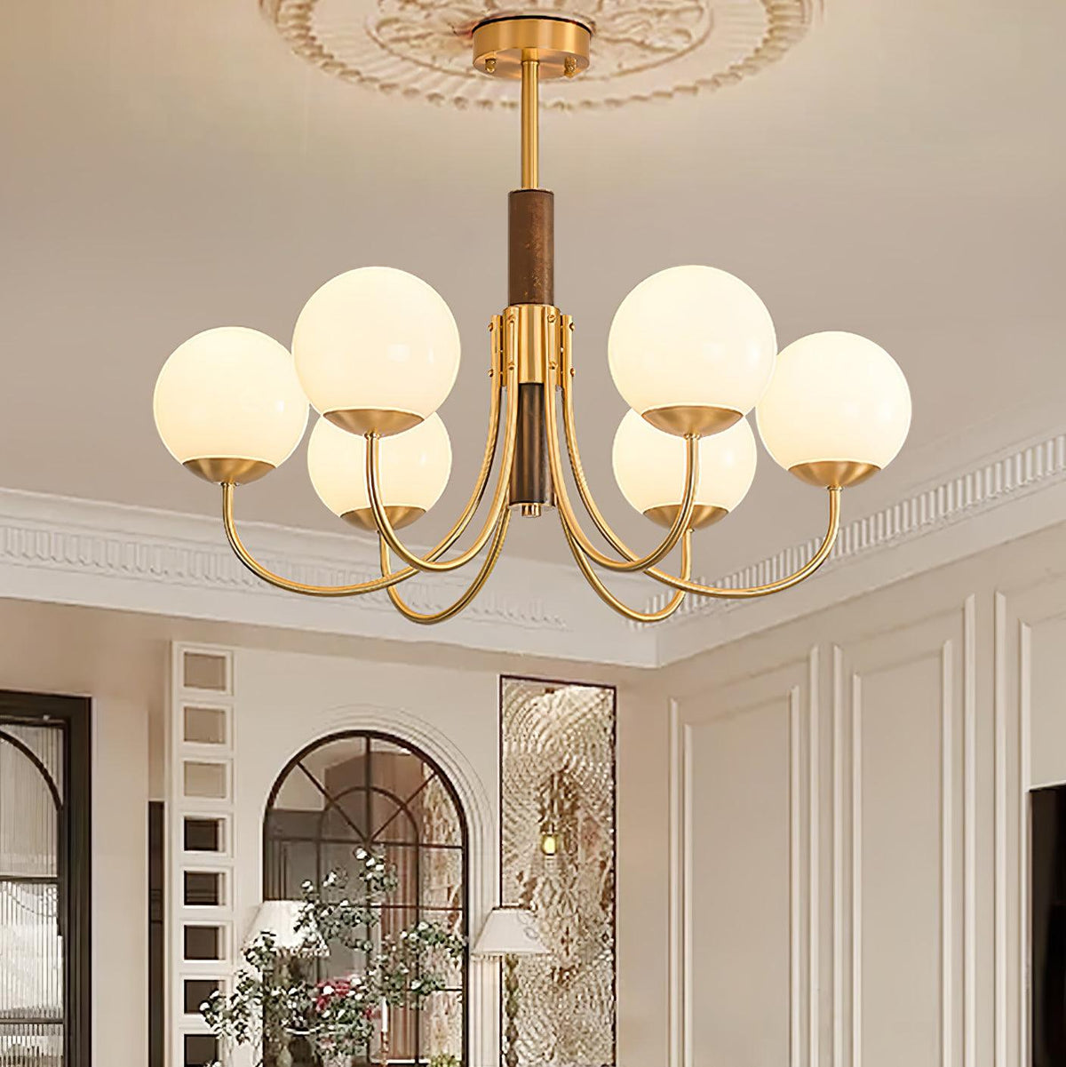 Lustre Chardon en noyer et laiton – vue 10