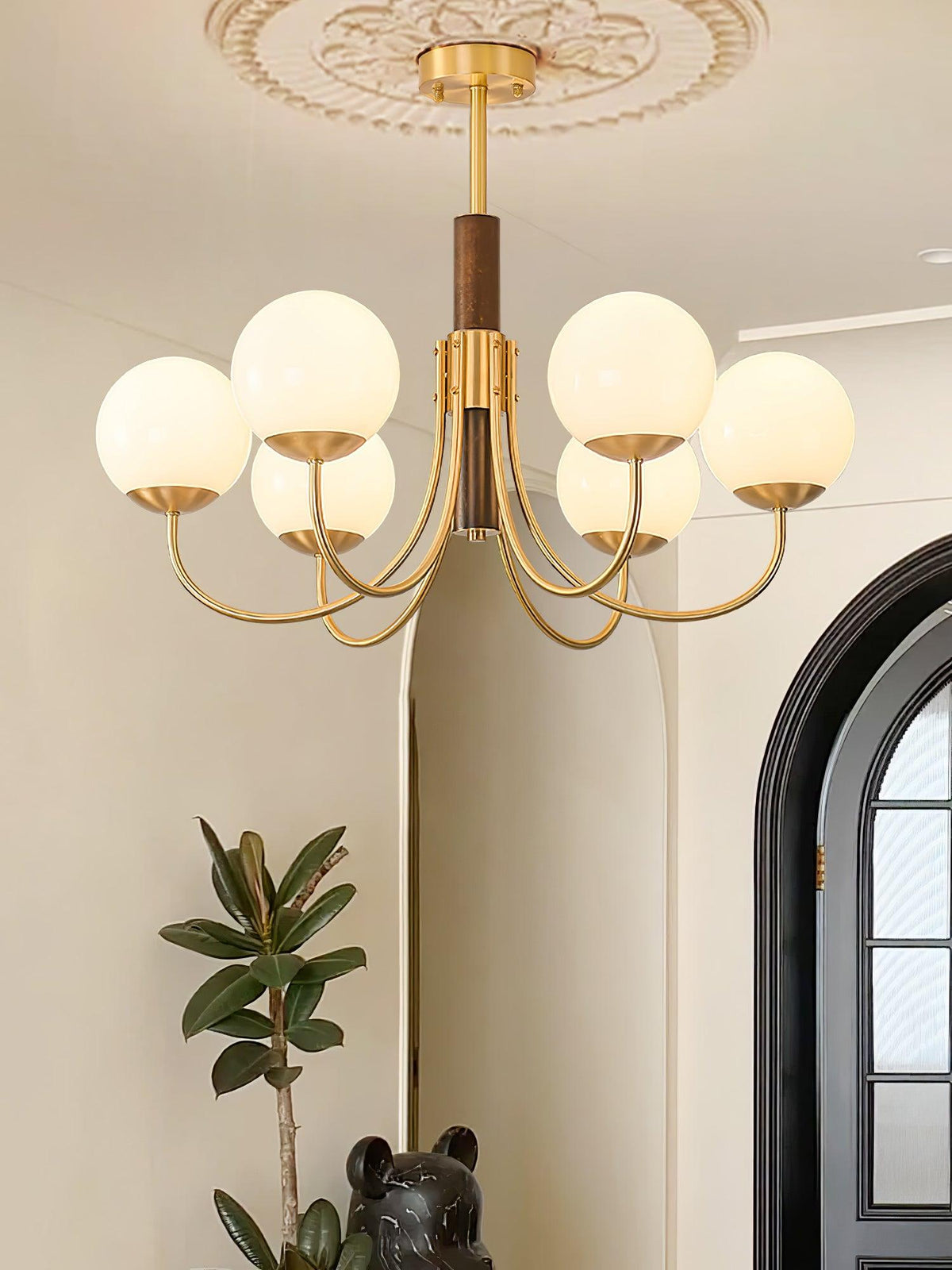 Lustre Chardon en noyer et laiton – vue 12