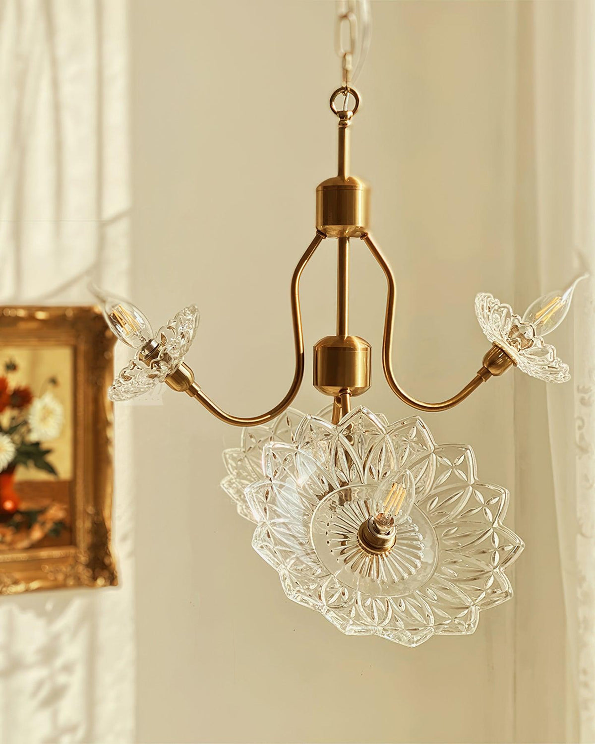 Lustre Deauville en verre et laiton – vue 8