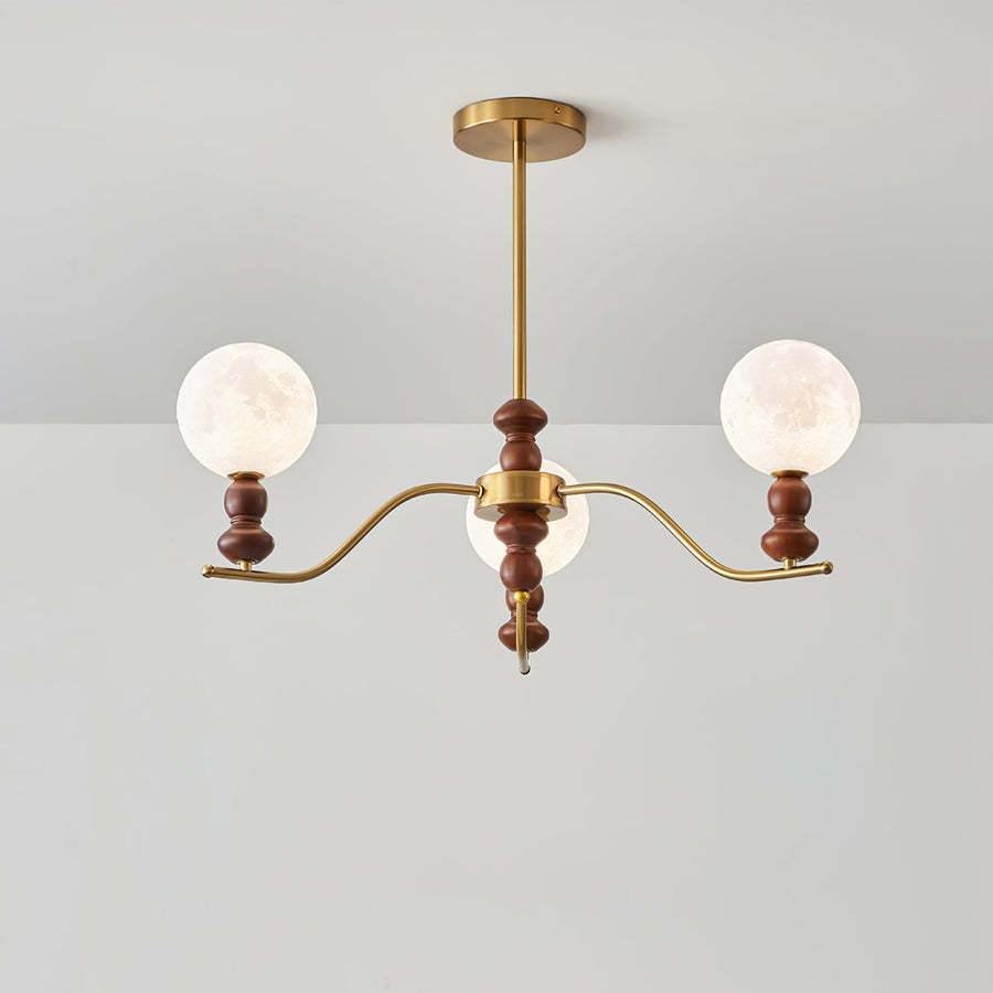 Lustre Babette en bois et laiton – vue 2