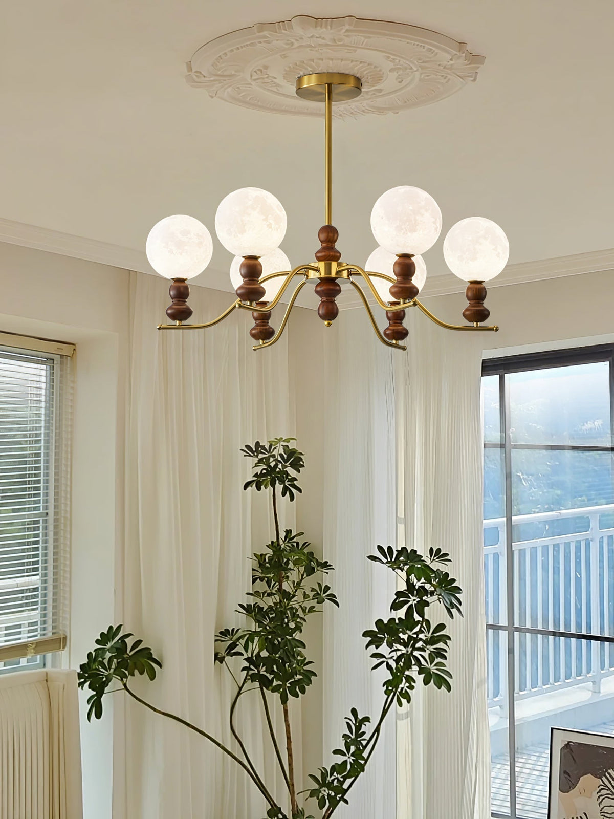 Lustre Babette en bois et laiton – vue 22