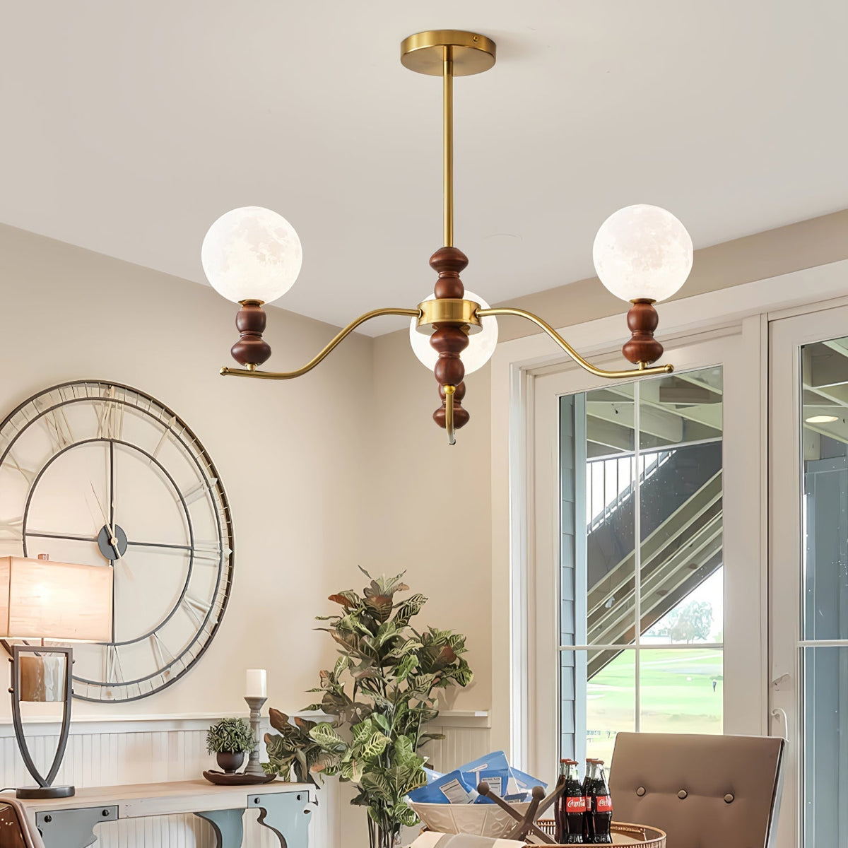 Lustre Babette en bois et laiton – vue 23
