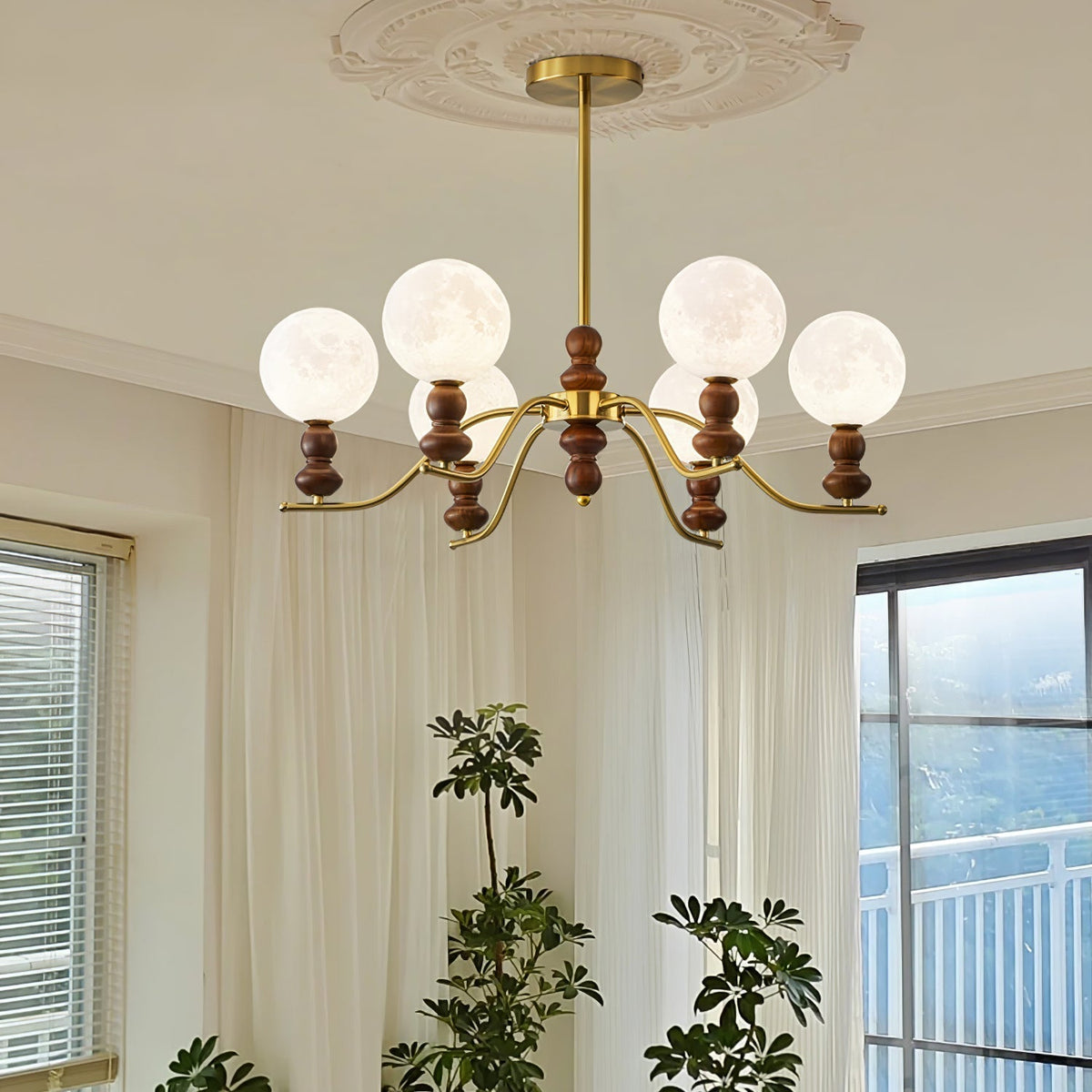 Lustre Babette en bois et laiton – vue 25