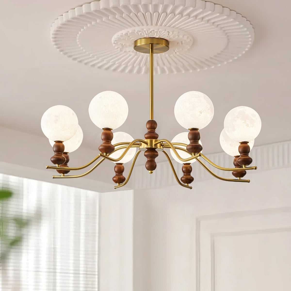 Lustre Babette en bois et laiton – vue 14