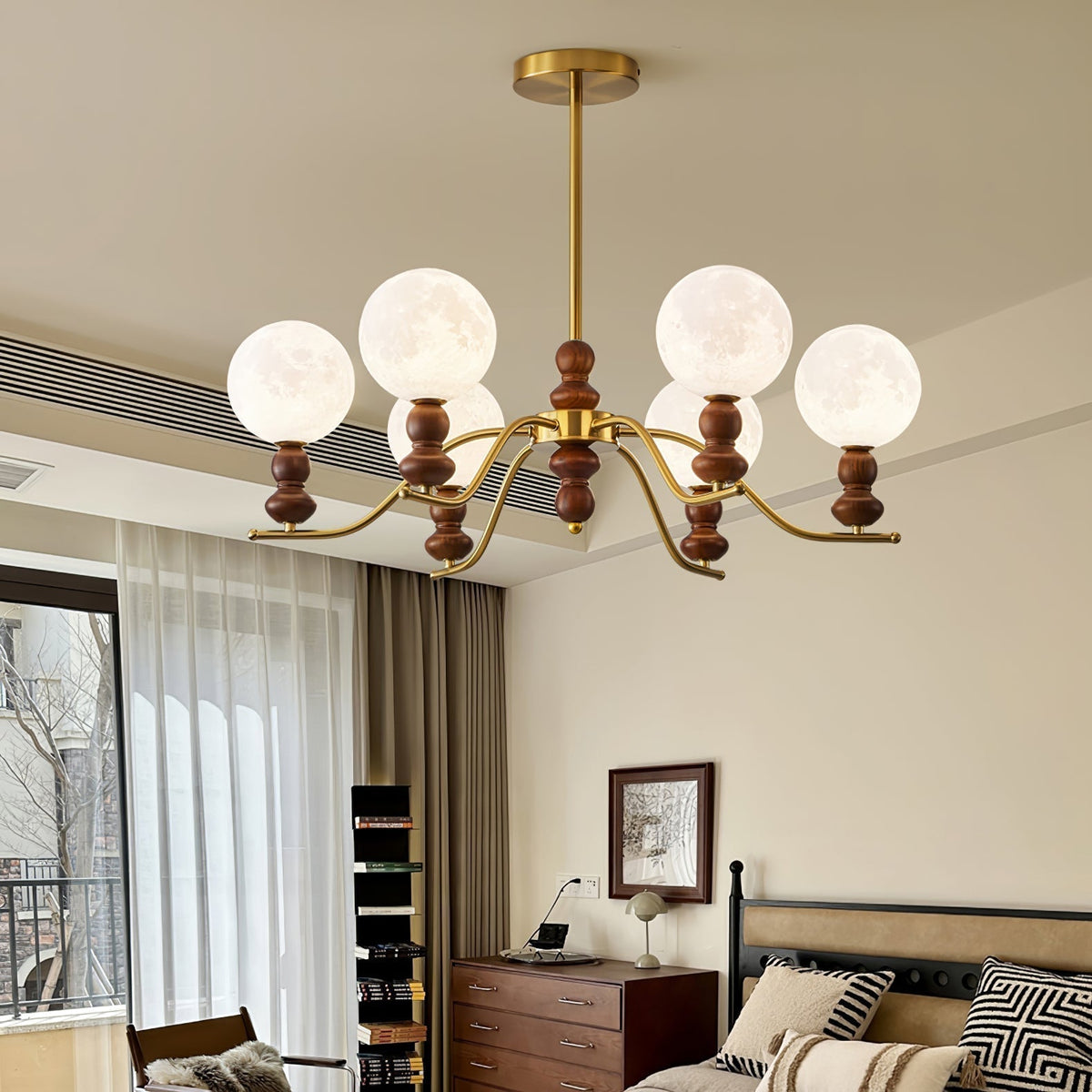 Lustre Babette en bois et laiton – vue 15