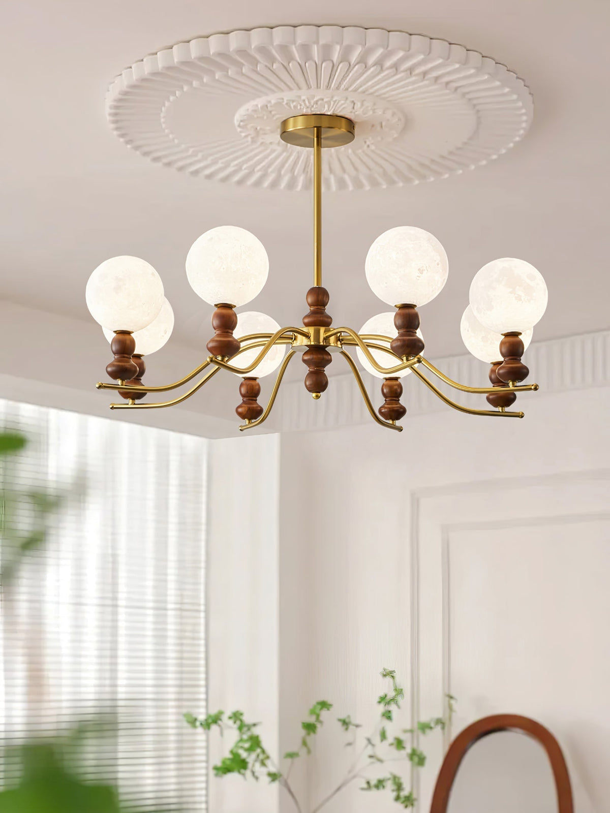 Lustre Babette en bois et laiton – vue 18