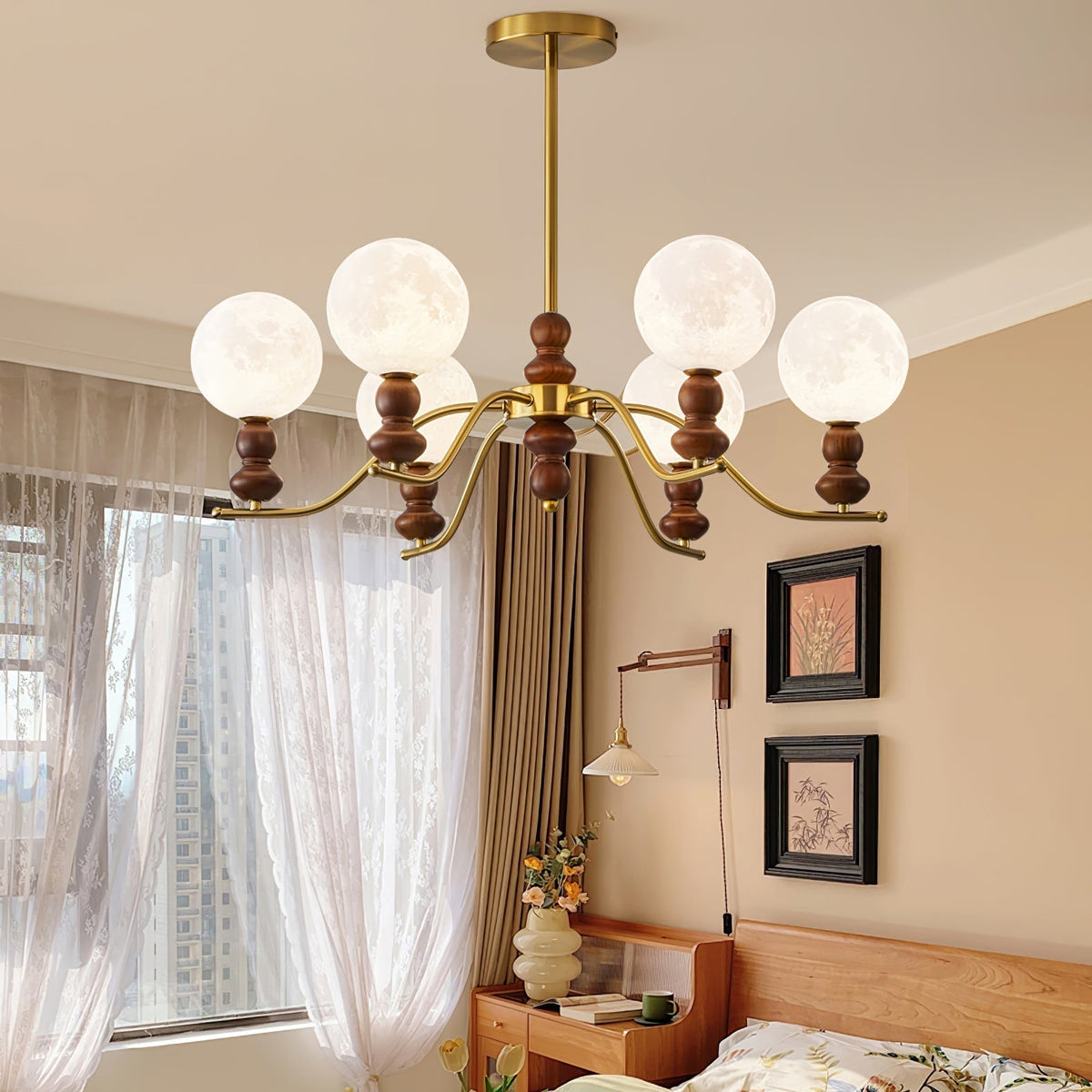 Lustre Babette en bois et laiton – vue 20