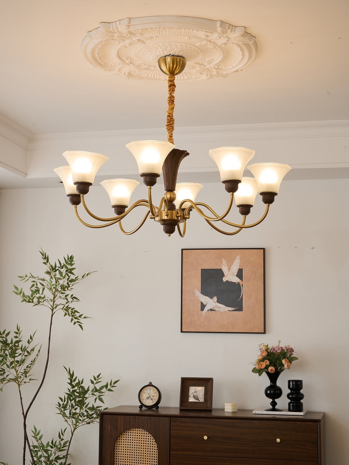 Lustre Odyssée en verre et bois – vue 15