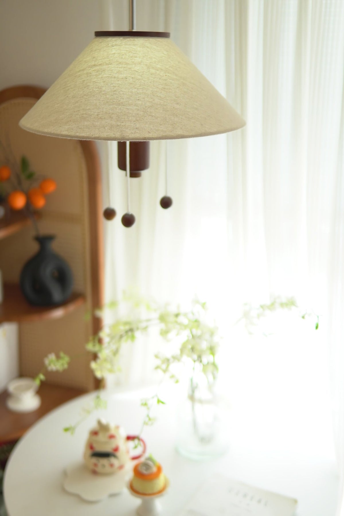 Suspension Céladon en bois et tissu – vue 2
