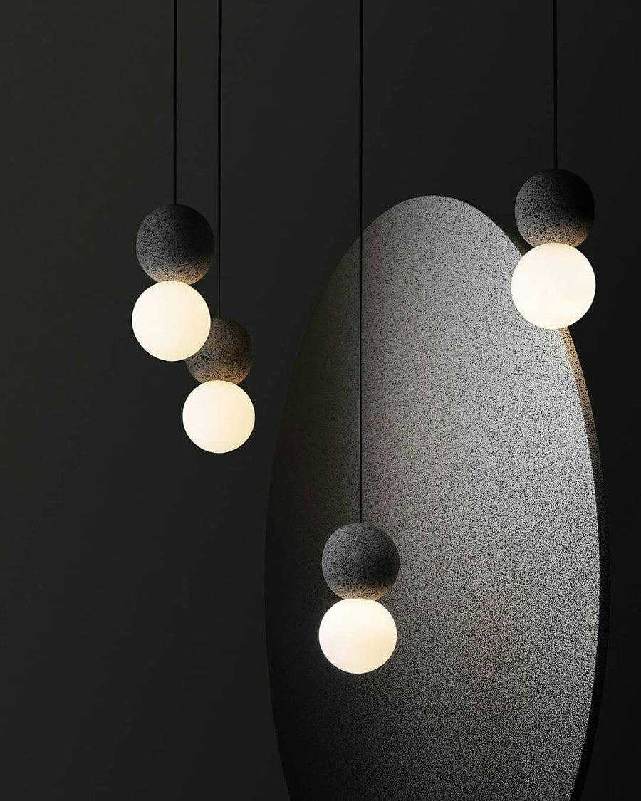 Suspension Hélianthe en pierre et verre – vue 2