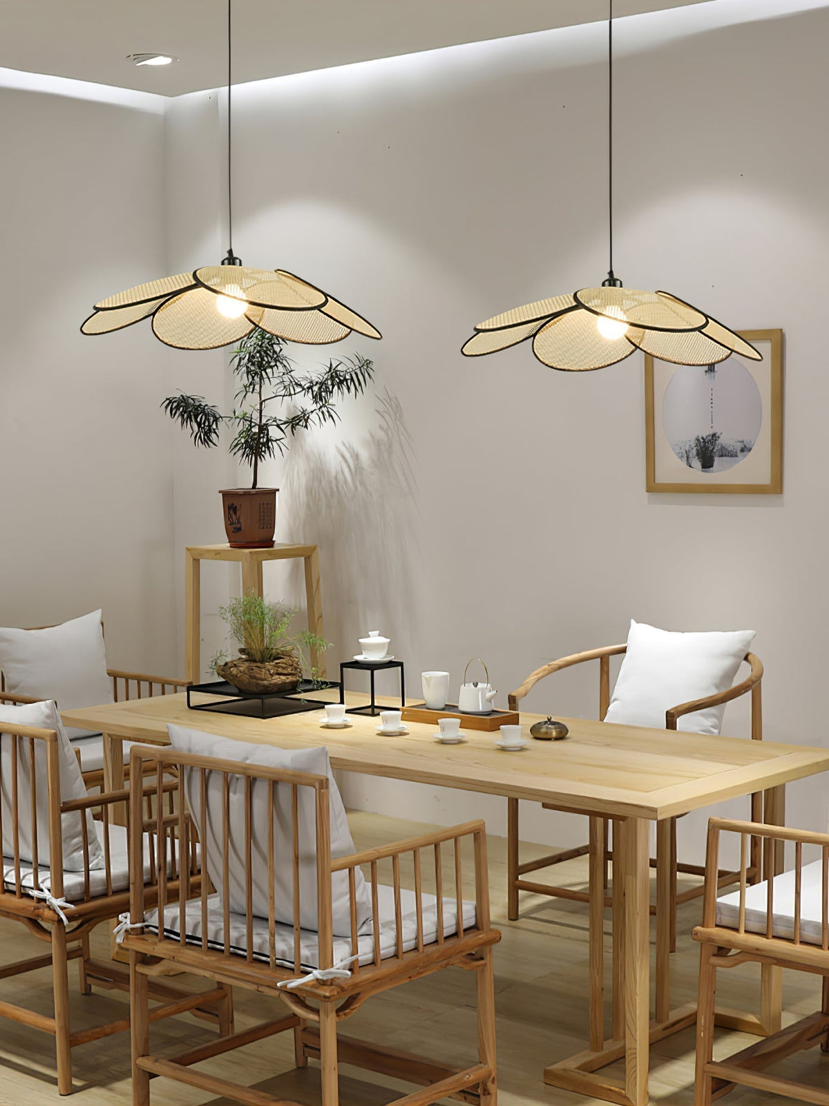 Suspension Solène en rotin et tissu – vue 2