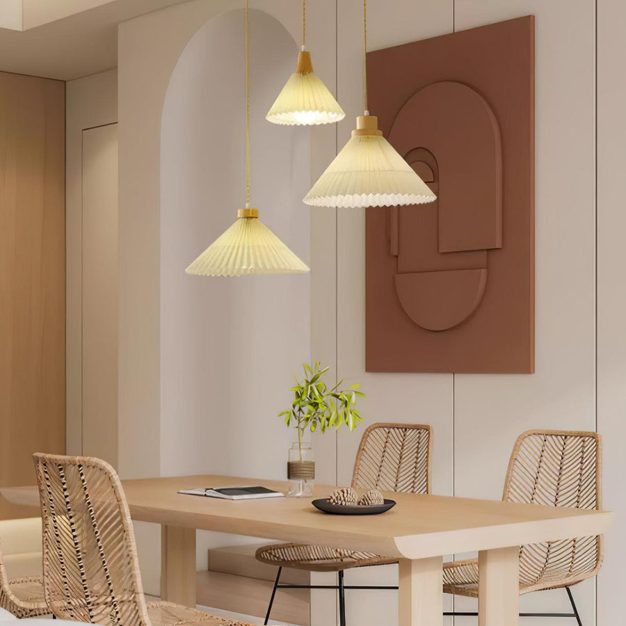 Suspension Lotus en bois et tissu – vue 2