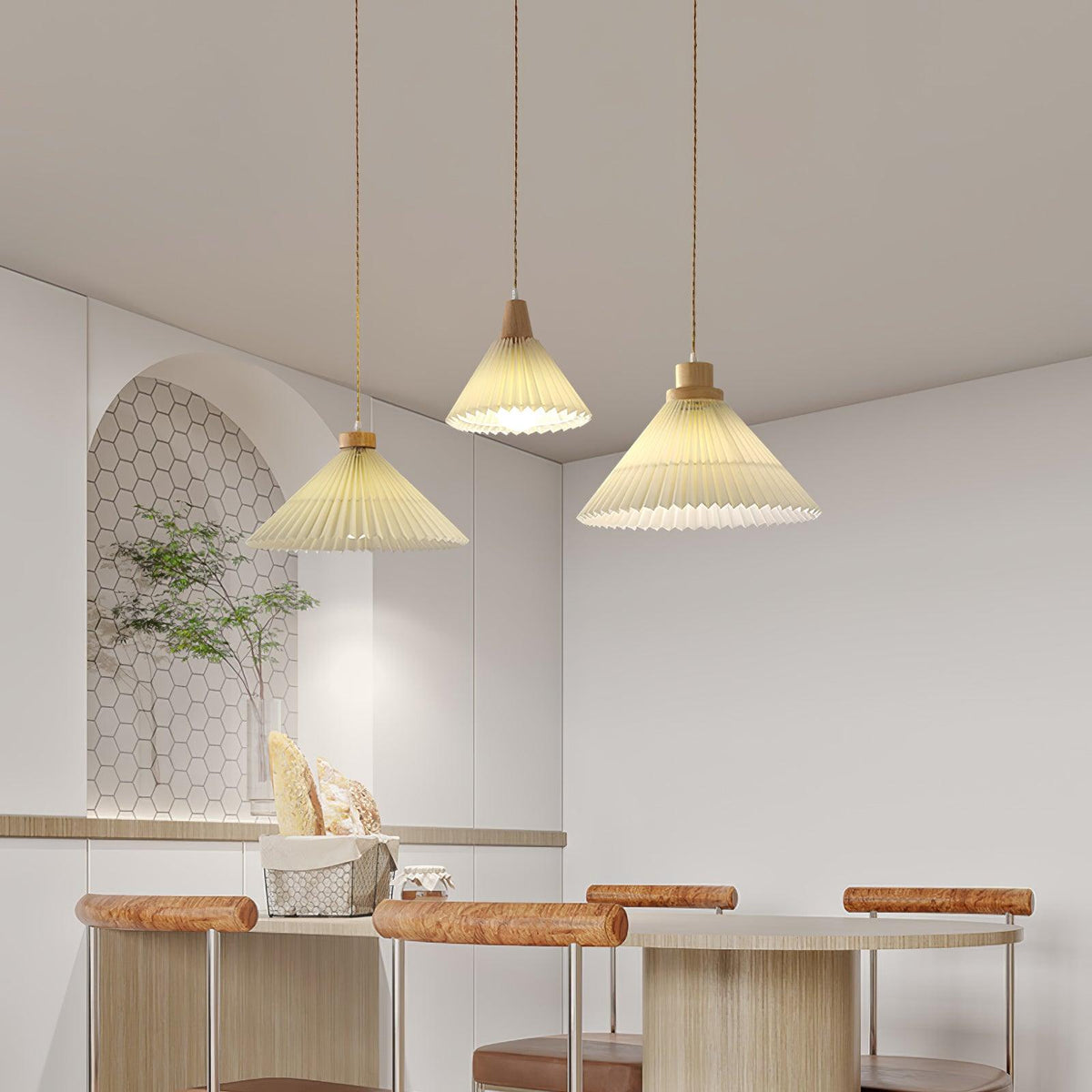 Suspension Lotus en bois et tissu – vue 7