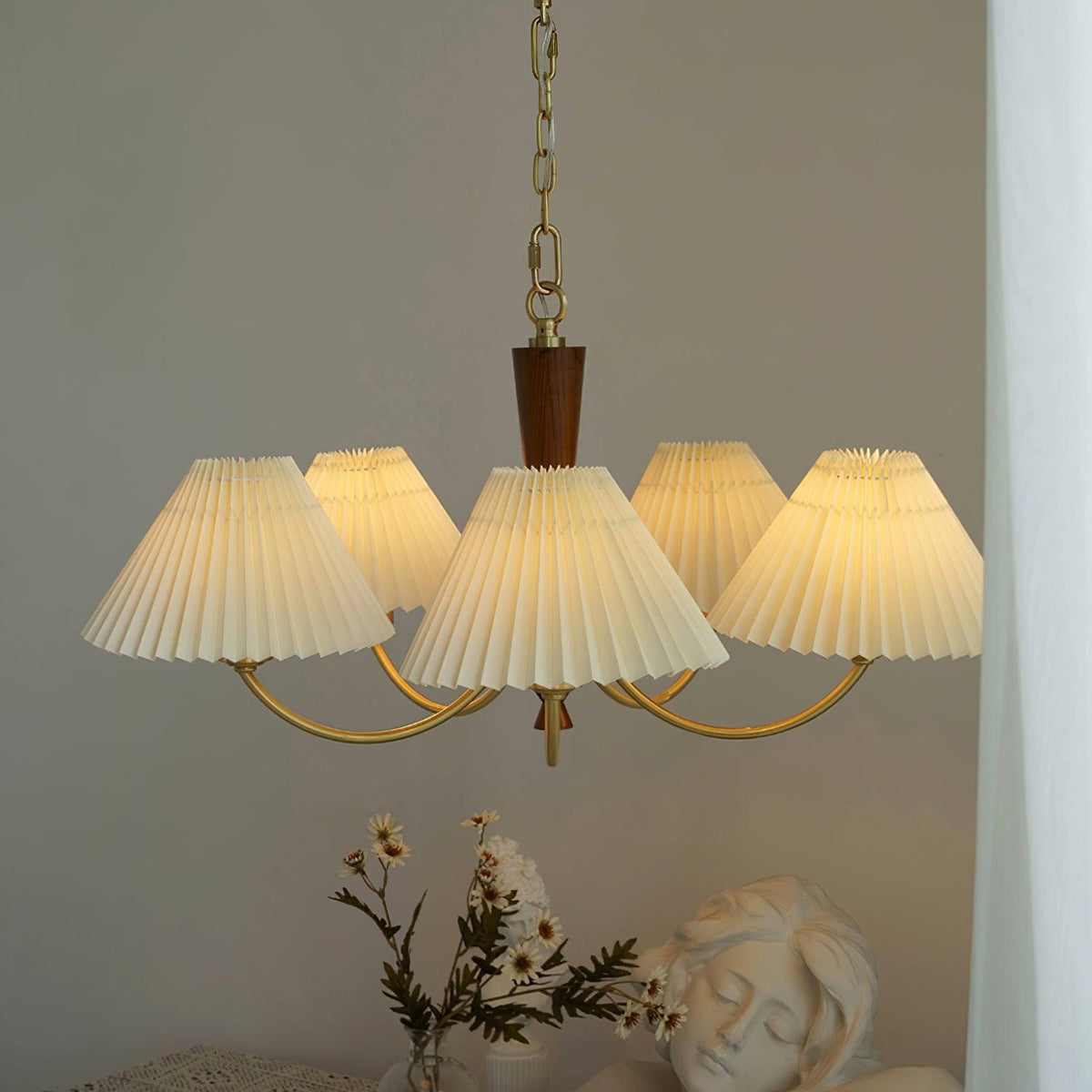 Lustre Primevère en noyer et laiton – vue 2