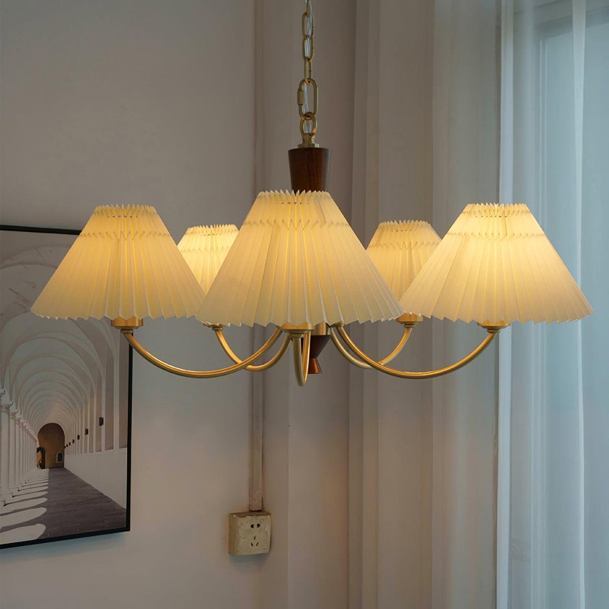 Lustre Primevère en noyer et laiton – vue 14