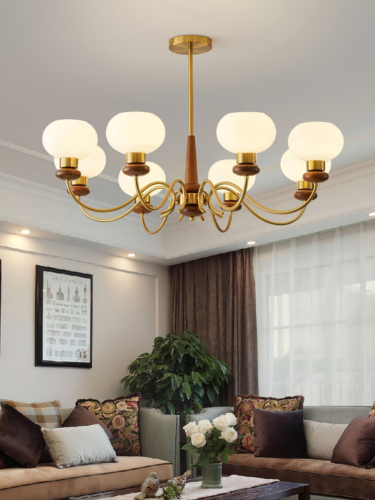 Lustre Idylle en bois et laiton – vue 12