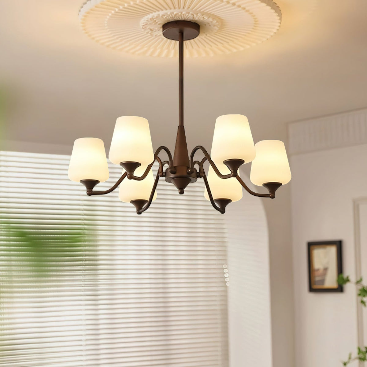 Lustre Rosace en verre et métal – vue 10