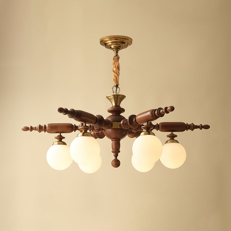 Lustre Rosalie en verre et bois – vue 3