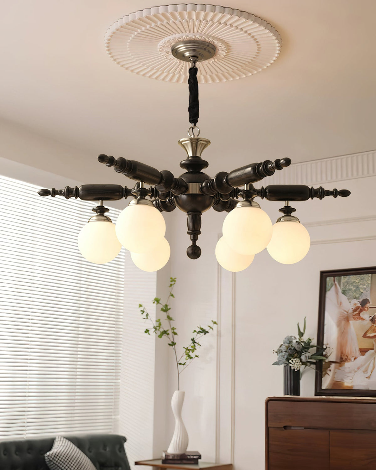 Lustre Rosalie en verre et bois – vue 17