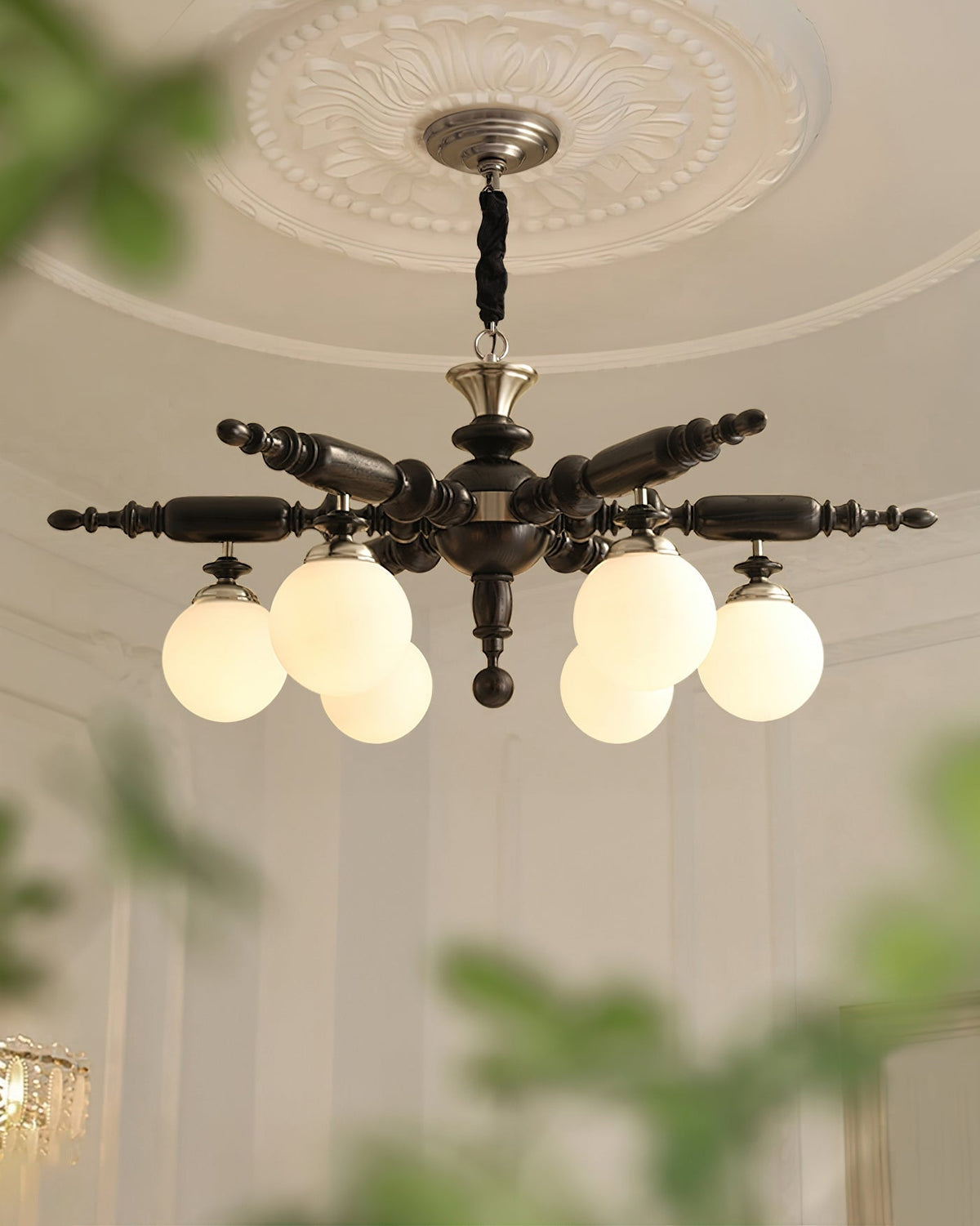 Lustre Rosalie en verre et bois – vue 18