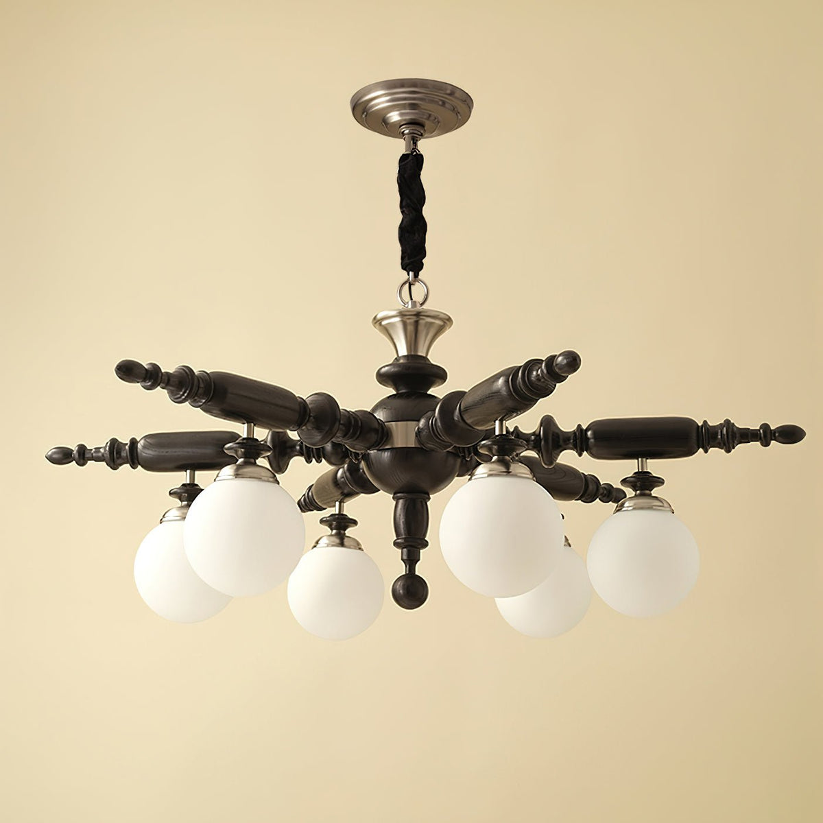 Lustre Rosalie en verre et bois – vue 24