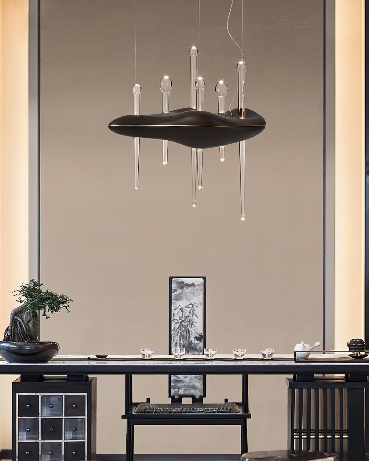 Lustre Onde en verre et chêne – vue 24