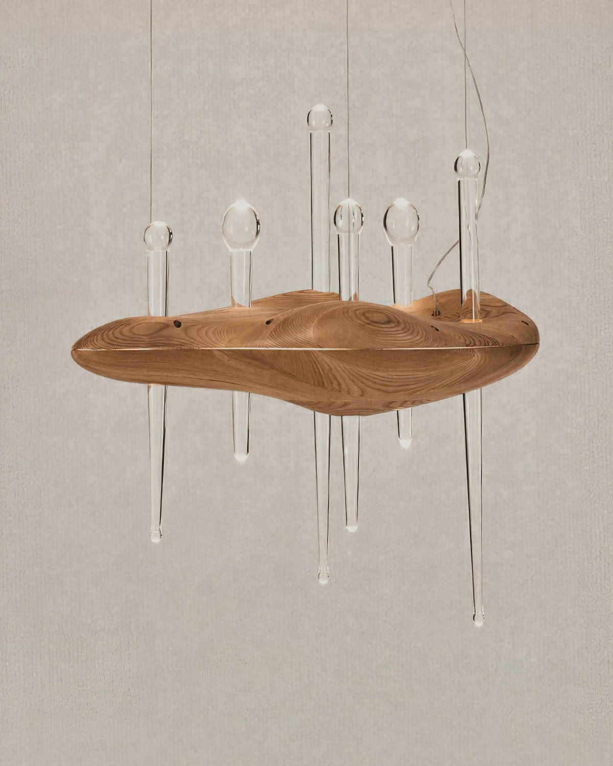 Lustre Onde en verre et chêne – vue 2