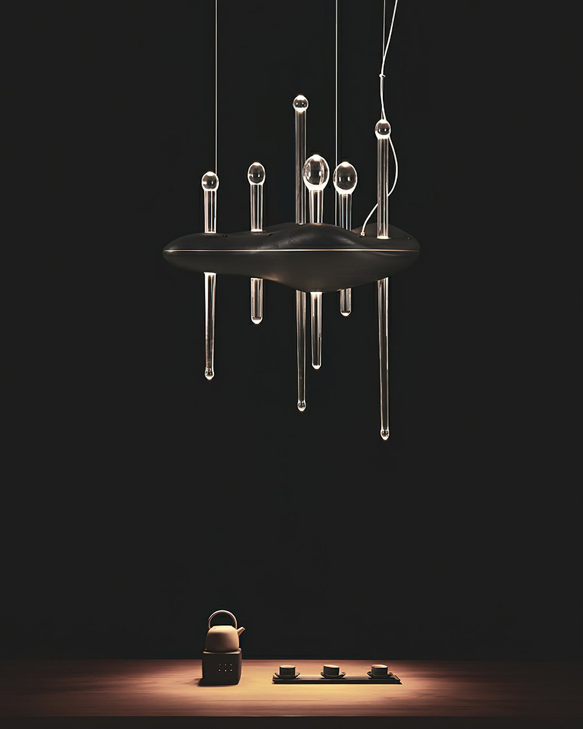 Lustre Onde en verre et chêne – vue 12