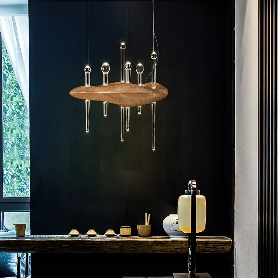 Lustre Onde en verre et chêne – vue 4