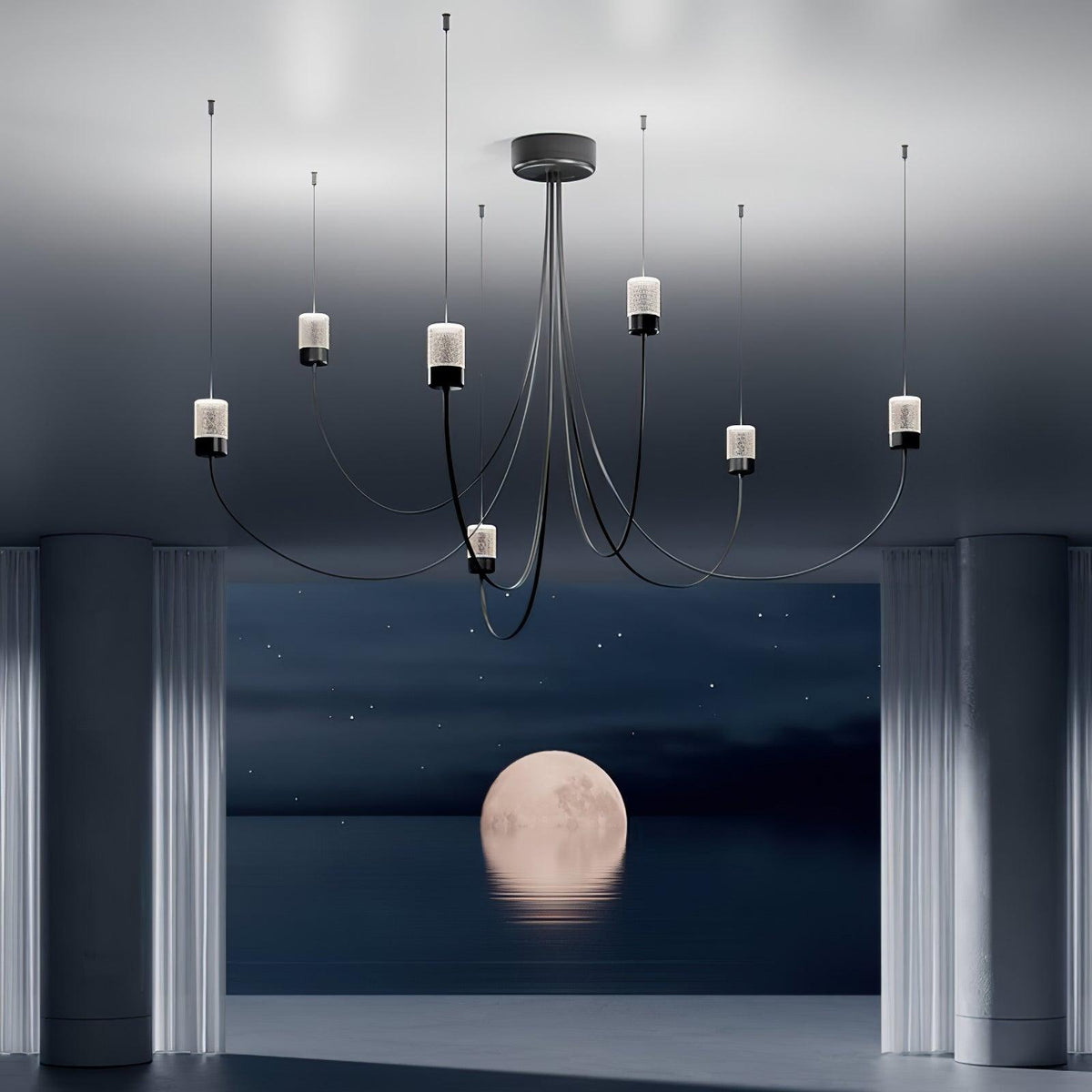 Lustre Aigrette en verre et métal – vue 16