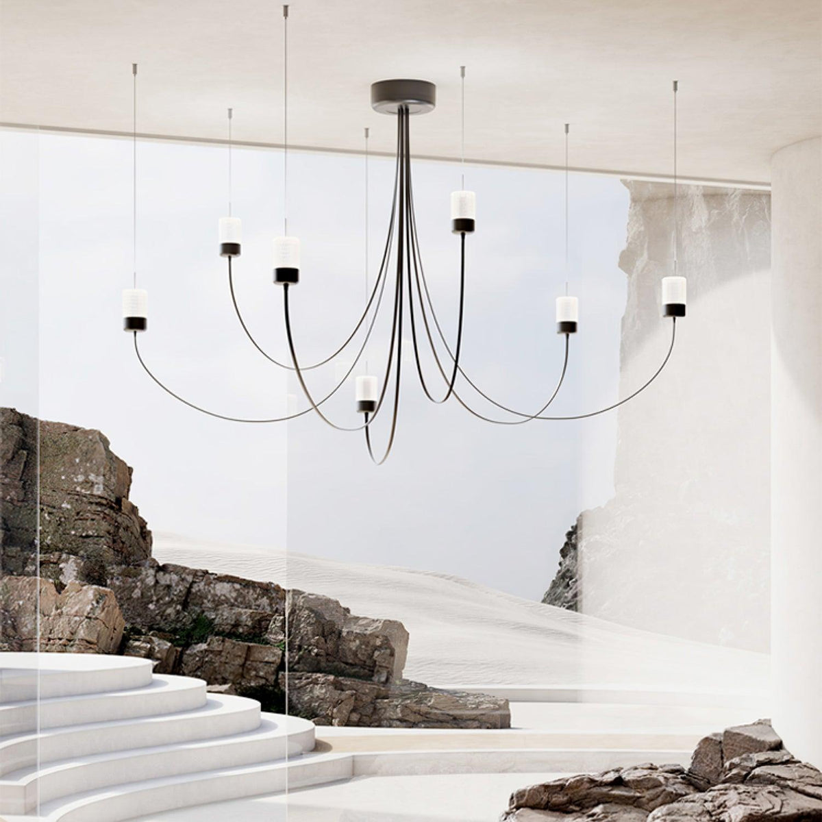 Lustre Aigrette en verre et métal – vue 6