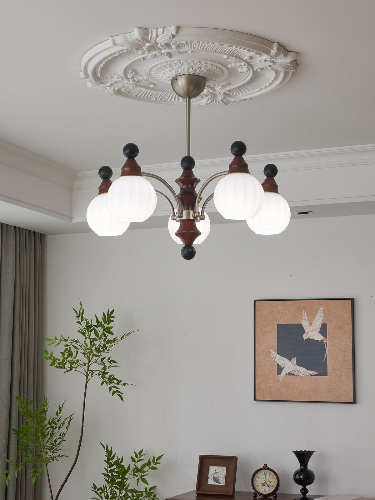 Lustre Rayon en bois et verre – vue 7