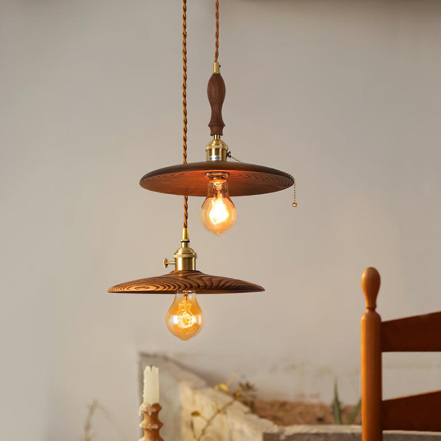 Suspension Primerose en laiton et noyer – vue 2