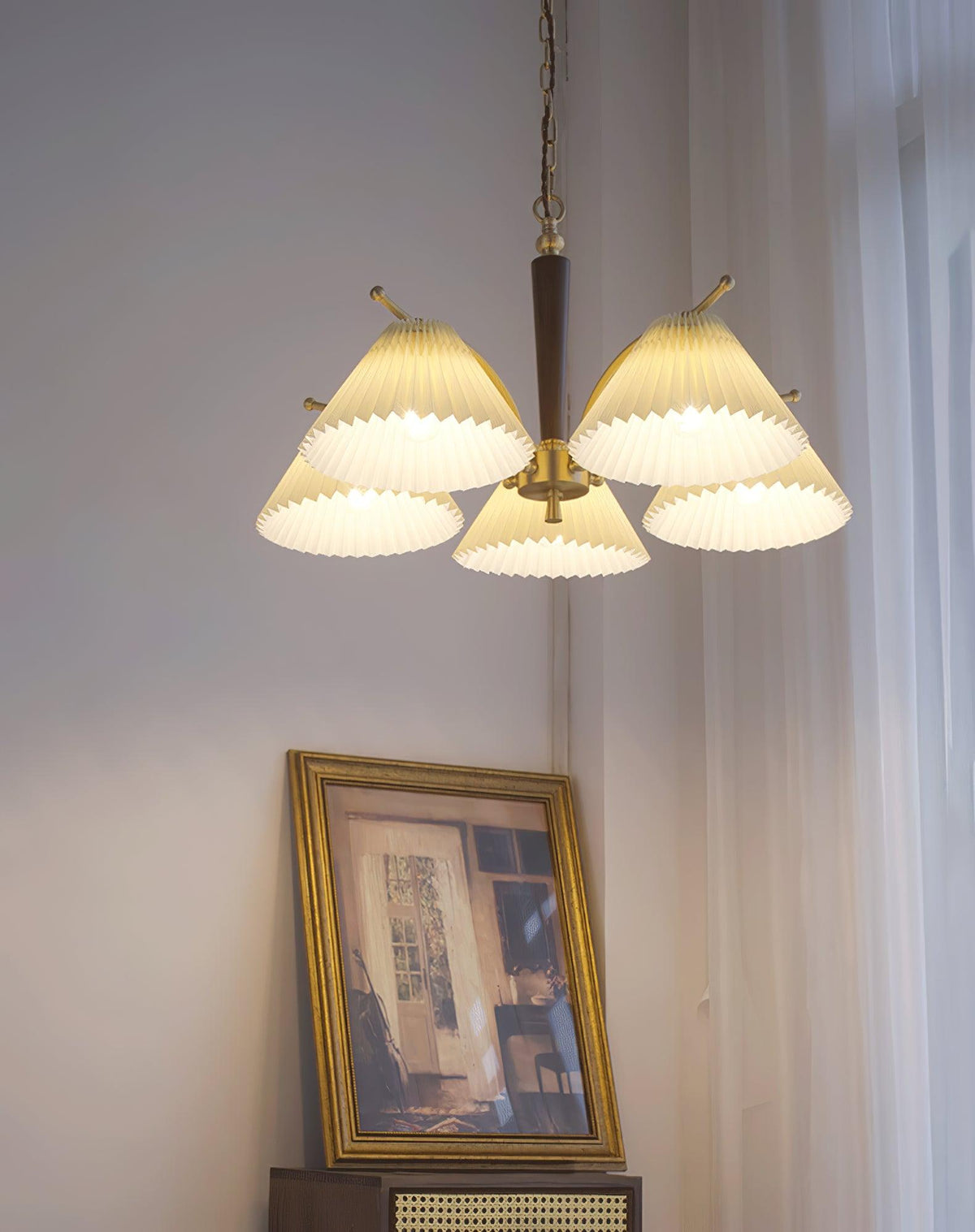 Lustre Atoll en laiton et noyer – vue 11