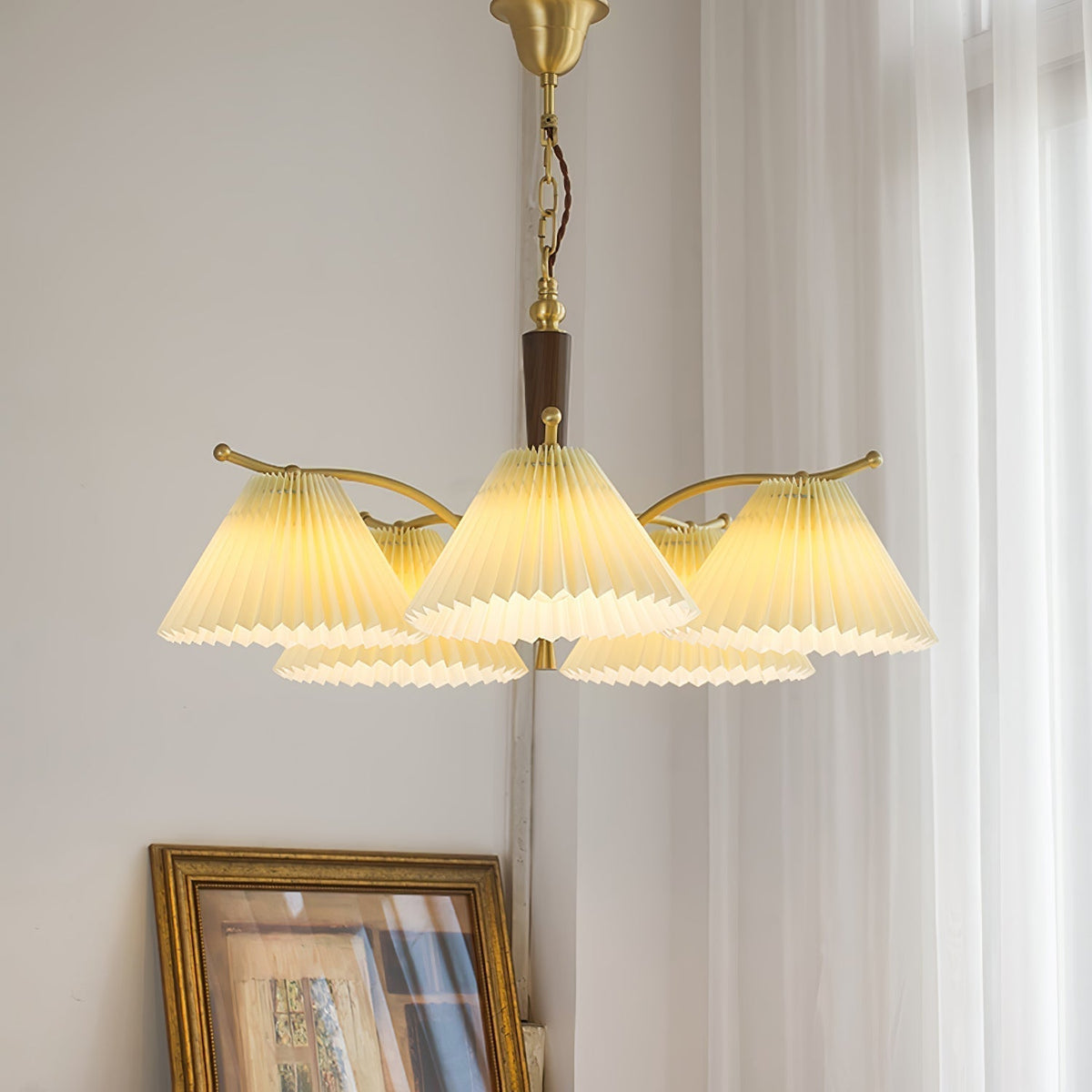 Lustre Atoll en laiton et noyer – vue 4