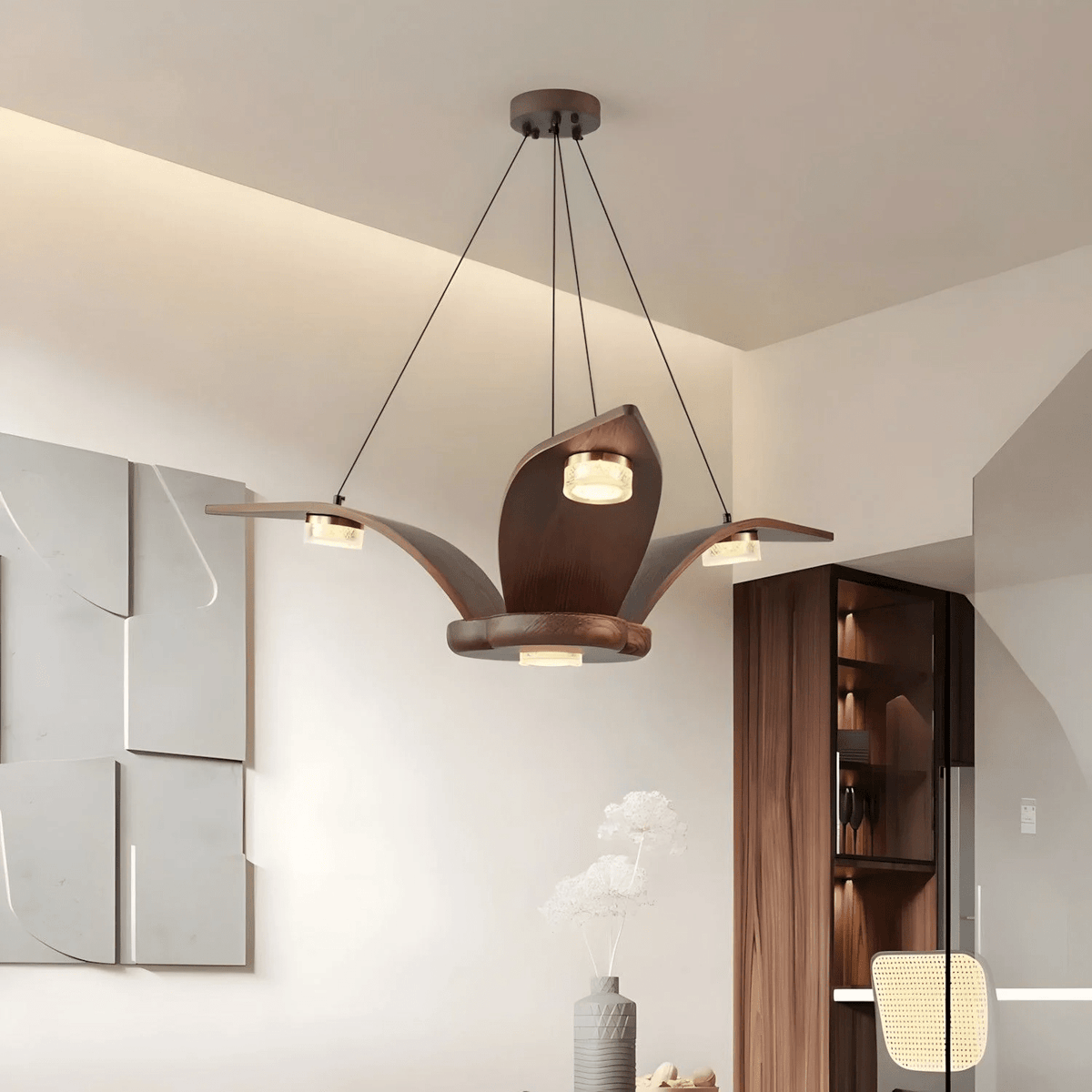 Lustre Ventôse en cristal et noyer – vue 4