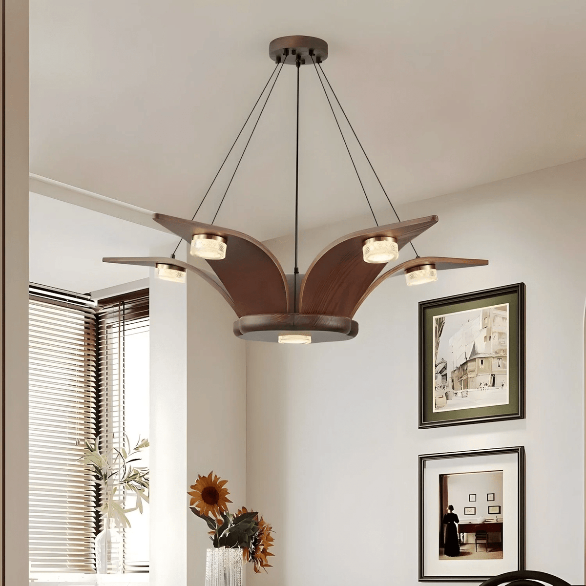 Lustre Ventôse en cristal et noyer – vue 8