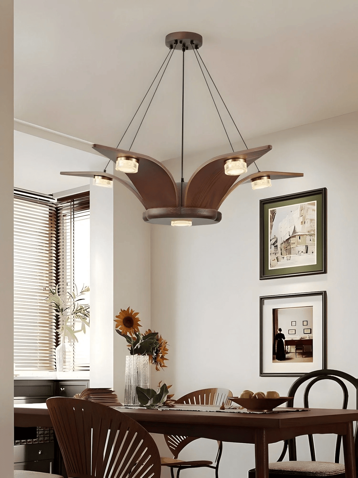 Lustre Ventôse en cristal et noyer – vue 11