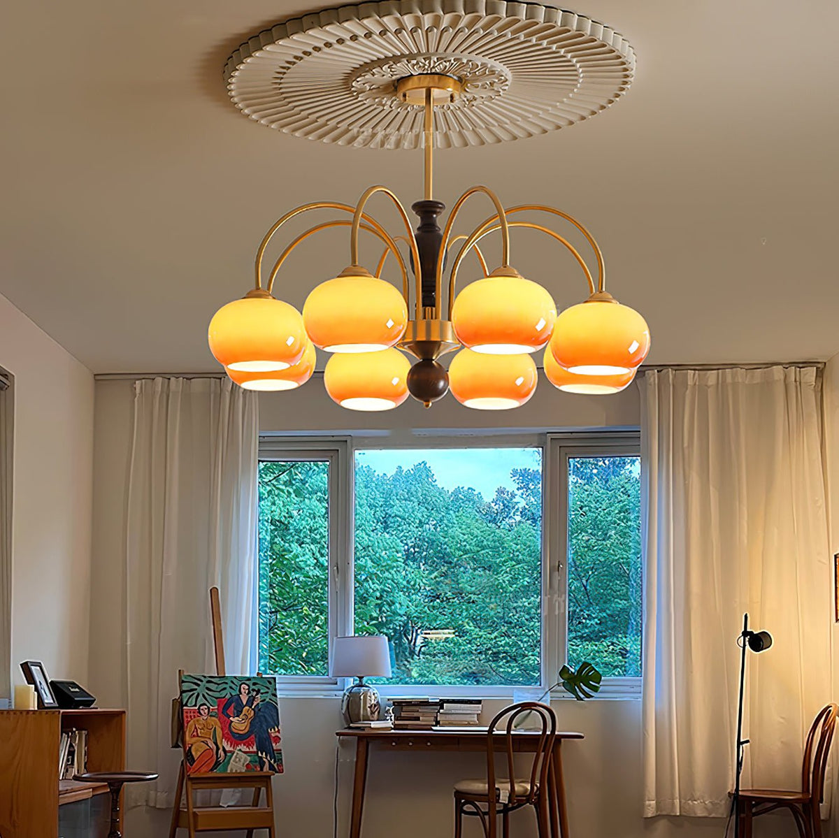 Lustre Alcyone en verre et bois – vue 2