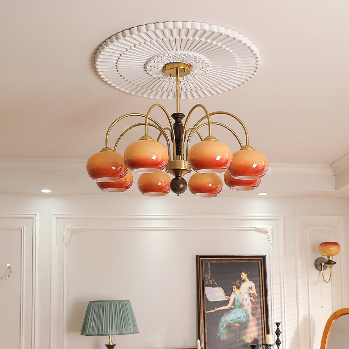 Lustre Alcyone en verre et bois – vue 8