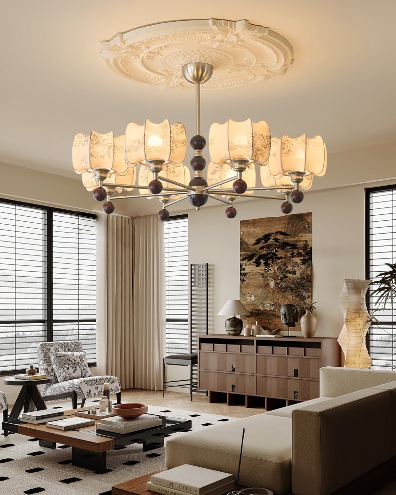Lustre Orchidée en bois et tissu – vue 11