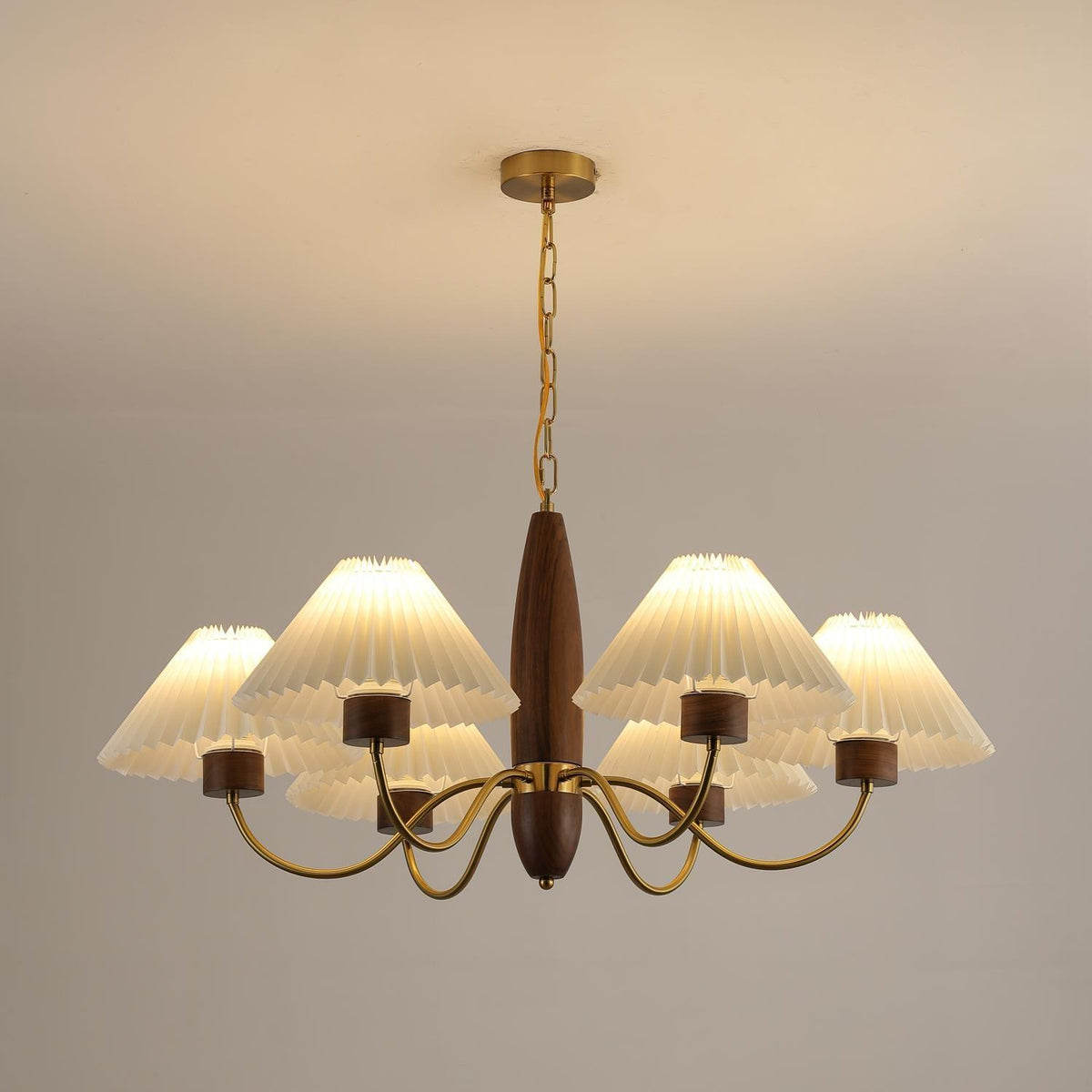 Lustre Tambourin en noyer et laiton – vue 10