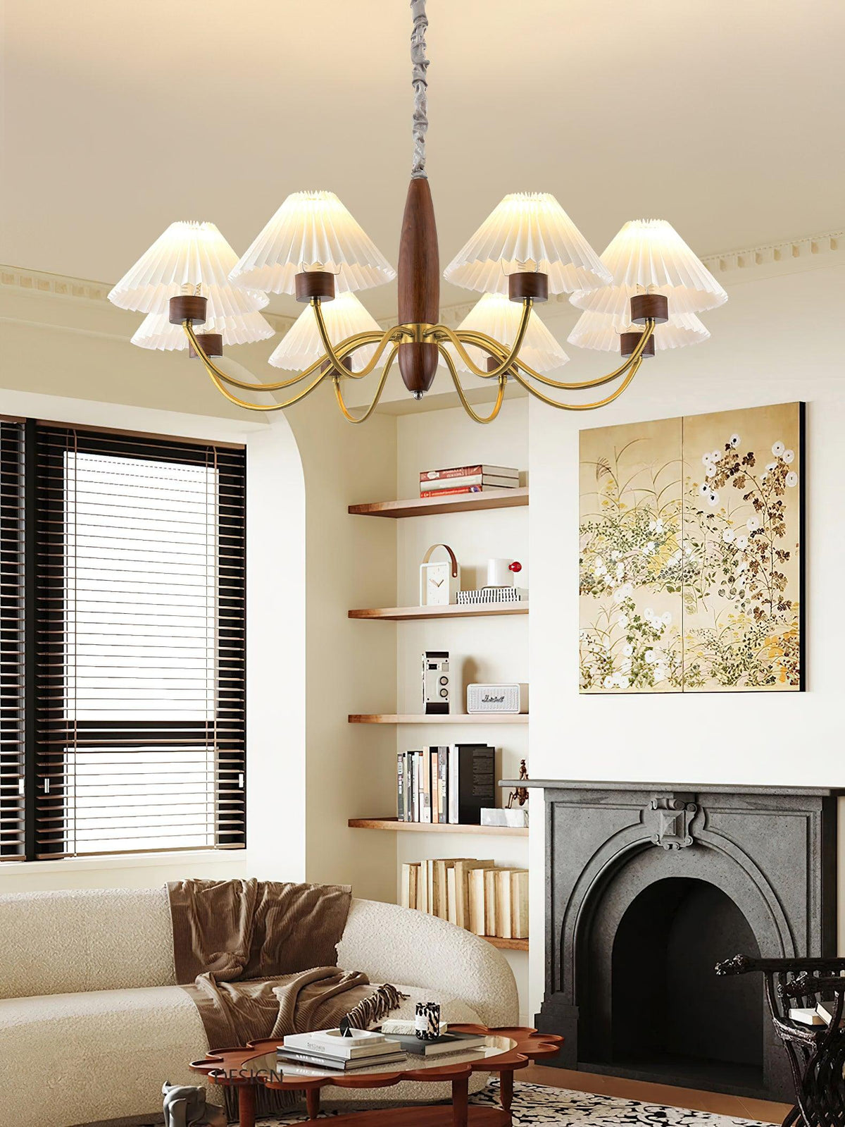 Lustre Tambourin en noyer et laiton – vue 11